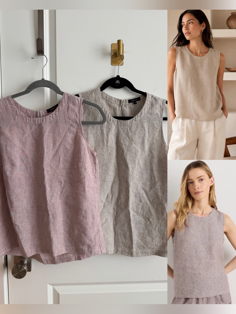 Quince 100% European Linen Tank Tops Bundle of 2 Size Small Pink Oatmeal